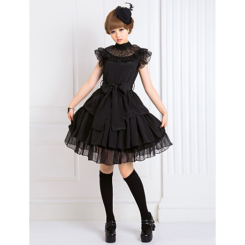 фото Готика lolita платья жен. девочки шифон японский косплей костюмы черный однотонный без рукавов средняя длина Lightinthebox