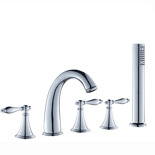 

Смеситель для ванны - Современный Хром Римская ванна Керамический клапан Bath Shower Mixer Taps / Три ручки пять отверстий