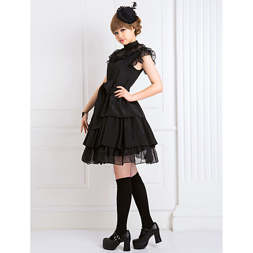 фото Готика lolita платья жен. девочки шифон японский косплей костюмы черный однотонный без рукавов средняя длина Lightinthebox