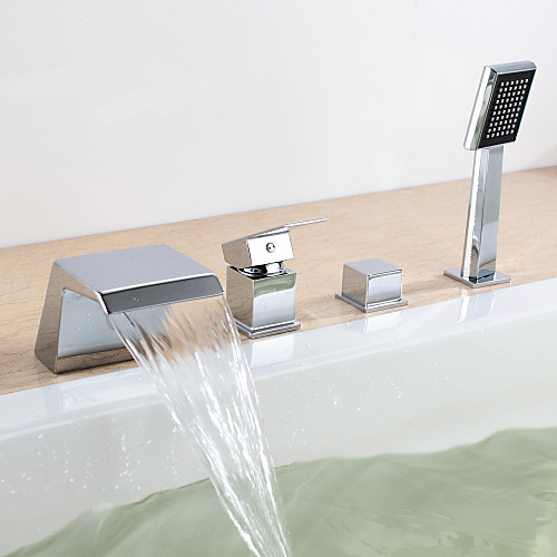 

Смеситель для ванны - Современный Хром На стену Керамический клапан Bath Shower Mixer Taps / Две ручки Четыре отверстия