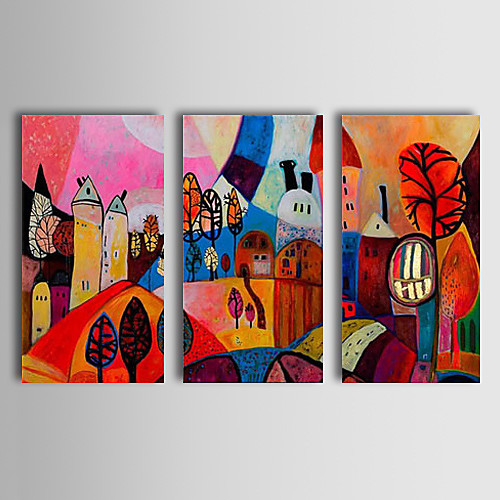

ручная роспись абстрактная картина маслом наслаждайся деревней счастливая жизнь абстрактное искусство три панели натянутый холст