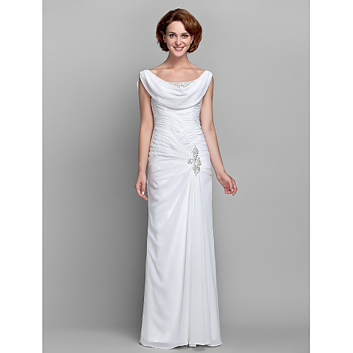 

Sheath / Column Cowl Neck Floor Length Chiffon Sleeveless Vintage Inspired Mother of the Bride Dress with Buttons / Criss Cross / Crystals Mother's Day 2020