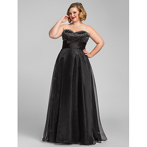 

A-Line Sweetheart Neckline Floor Length Organza Open Back / Minimalist Prom / Formal Evening Dress with Beading / Ruched 2020