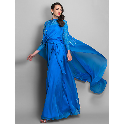 

Sheath / Column Spaghetti Strap Floor Length Chiffon Elegant Formal Evening / Military Ball Dress with Sequin / Sash / Ribbon 2020