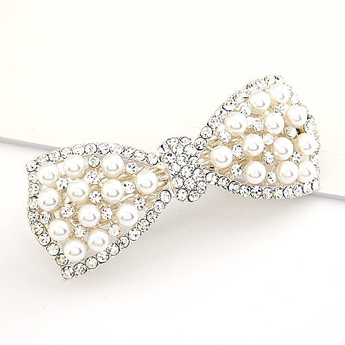 

Women's Barrettes For Party Daily Bowknot Flower Pearl Fabric White