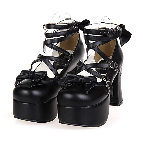 фото Жен. туфли classic lolita ручная pабота высокий каблук туфли бант 9.5 cm черный искусственная кожа / полиуретановая кожа костюмы хэллоуина lightinthebox