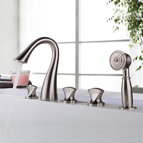 

Смеситель для ванны - Современный Матовый никель Ванна и душ Керамический клапан Bath Shower Mixer Taps / Две ручки пять отверстий