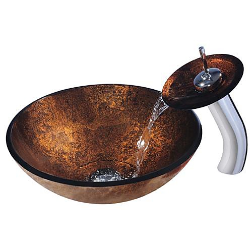 

умывальник для ванной / смеситель для ванной / монтажное кольцо для ванной Античный - Закаленное стекло Круглый Vessel Sink