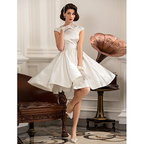 

А-силуэт Bateau Neck До колена Сатин Свадебные платья Made-to-Measure с Бусины от LAN TING BRIDE / Маленькие белые платья