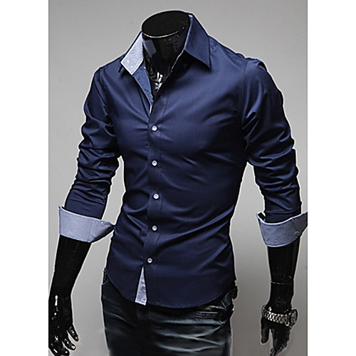 

Men's Solid Colored Shirt Casual / Daily Plus Size Wine / White / Black / Dark Blue / Light Blue / Long Sleeve / Button Down Collar / Slim