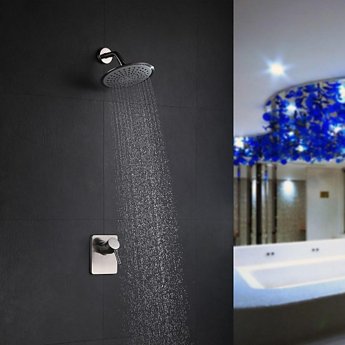 

Shower Faucet - Contemporary Nickel Brushed Shower Only Ceramic Valve Bath Shower Mixer Taps / Brass / Single Handle Two Holes
