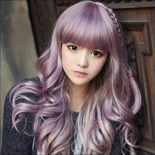 

Synthetic Wig Wavy Style With Bangs Wig Purple Synthetic Hair 20 inch Women's Purple Wig Long