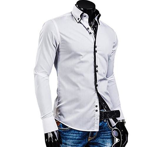 

Men's Business Cotton Slim Shirt - Solid Colored Button Down Collar / Long Sleeve / Spring / Fall / Work