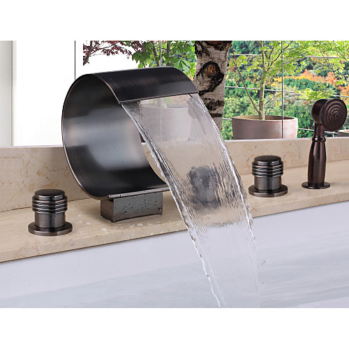 

Смеситель для ванны - Современный Начищенная бронза Ванна и душ Керамический клапан Bath Shower Mixer Taps / Латунь / Две ручки пять отверстий