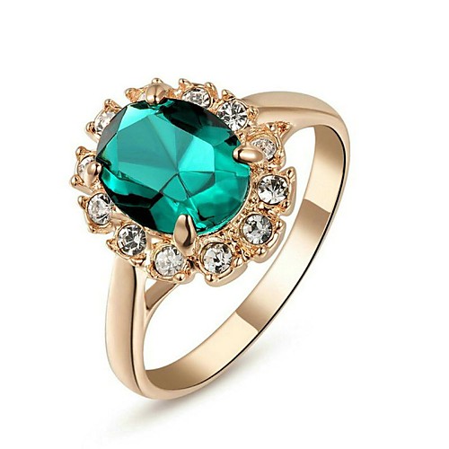 

Women's Statement Ring Sapphire Synthetic Emerald Red Green Blue Crystal Gold Plated Imitation Diamond Ladies Classic Wedding Party Jewelry Solitaire Oval Cut Simulated Cocktail Ring / Cubic Zirconia
