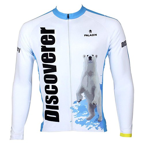 

ILPALADINO Men's Long Sleeve Cycling Jersey Winter Fleece 100% Polyester WhiteSky Blue Stripes Bike Jersey Top Mountain Bike MTB Road Bike Cycling Breathable Quick Dry Ultraviolet Resistant Sports