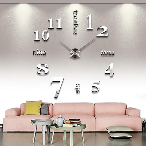 

безрамные большие поделки настенные часы, современные 3d настенные часы с зеркальными номерами наклейки для домашнего офиса украшения подарок (серебро)