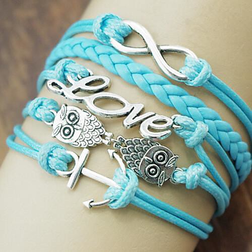 

Women's Wrap Bracelet Layered Owl Love Anchor European Fashion Multi Layer Alloy Bracelet Jewelry Blue For Daily Casual