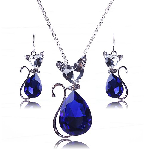 

Sapphire Crystal Jewelry Set Pendant Pear Cut Solitaire Ladies Party European Fashion Earrings Jewelry Red / Blue / Black For Party Special Occasion Anniversary Birthday Gift / Necklace