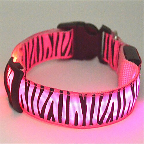 

Cat Dog Collar LED Lights Zebra Nylon Yellow Red Pink