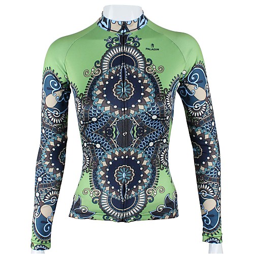 

ILPALADINO Women's Long Sleeve Cycling Jersey Winter 100% Polyester Green Stripes Bike Jersey Top Breathable Quick Dry Sports Clothing Apparel / High Elasticity