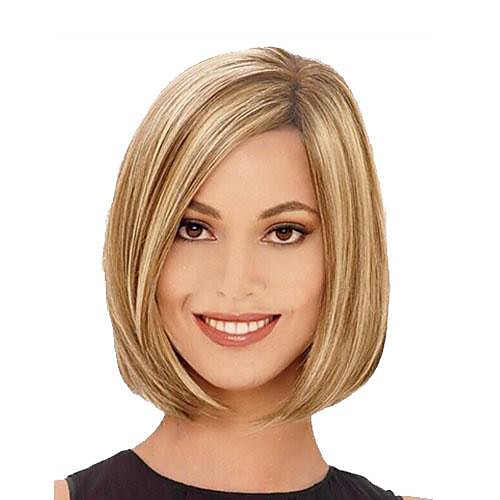 

Synthetic Wig Straight Style Bob Wig Blonde Brown With Blonde Synthetic Hair Women's Highlighted / Balayage Hair Side Part Blonde Wig hairjoy