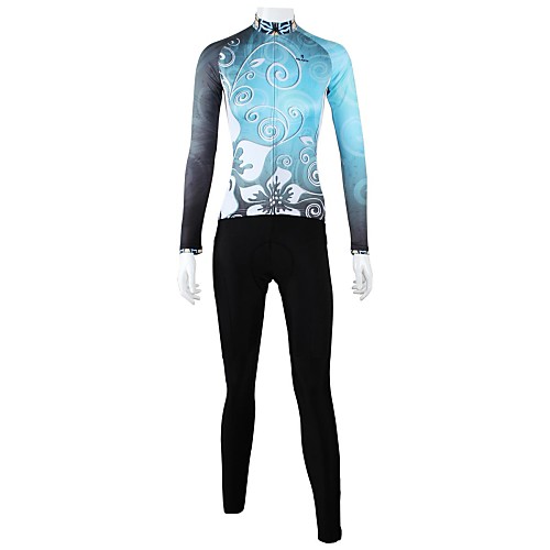 

ILPALADINO Women's Long Sleeve Cycling Jersey with Tights Winter Fleece Blue Floral Botanical Plus Size Bike Clothing Suit Windproof Breathable Quick Dry Back Pocket Sports Floral Botanical Mountain