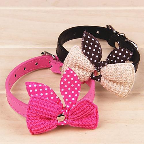 

Cat Dog Collar Adjustable / Retractable Bowknot PU Leather Purple Yellow Red