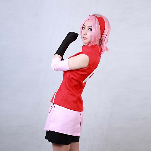 фото Вдохновлен наруто sakura haruno аниме косплэй костюмы японский косплей костюмы пэчворк без рукавов пальто / юбки / браслет назначение жен. / перчатки Lightinthebox