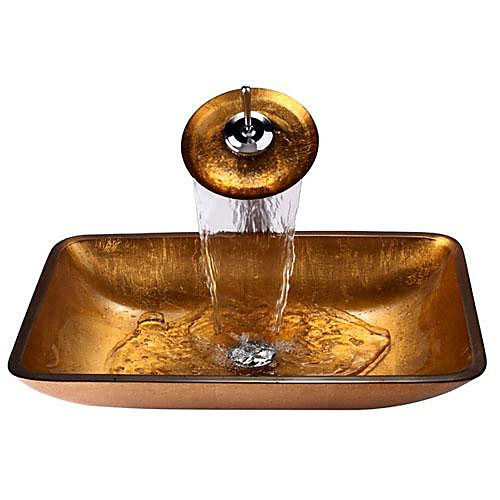 

умывальник для ванной / смеситель для ванной / монтажное кольцо для ванной Современный - Закаленное стекло Прямоугольный Vessel Sink