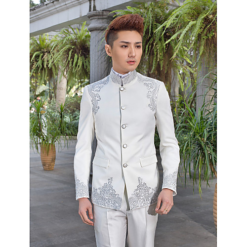 

Смокинги Приталенный крой Стандартная посадка Воротничок Прямоугольный Китайский воротник-стойка 1 пуговица Однобортный с большим