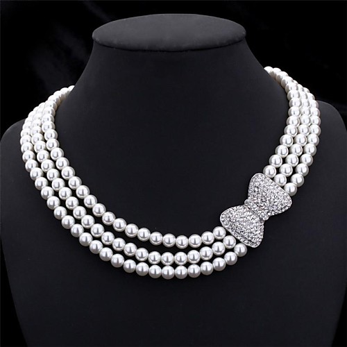 

Women's Pearl Choker Necklace Chain Necklace Collar Necklace Layered Beads Bowknot Ladies Elegant Bridal Multi Layer Pearl Imitation Pearl Rhinestone Necklace Jewelry For Wedding Party Anniversary