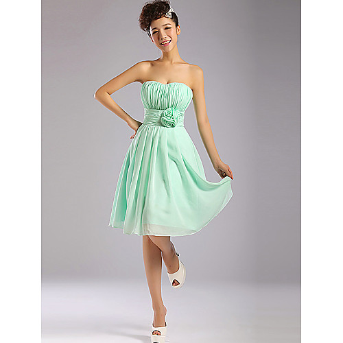 

Платье для подружек невесты - Полупрозрачный зеленый Трапеция Без лямок Длина до колен Шифон