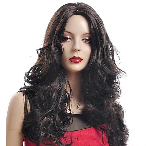 

Synthetic Wig Curly Natural Wave Loose Wave Asymmetrical Wig Long Brownish Black Synthetic Hair Women's Natural Hairline Black