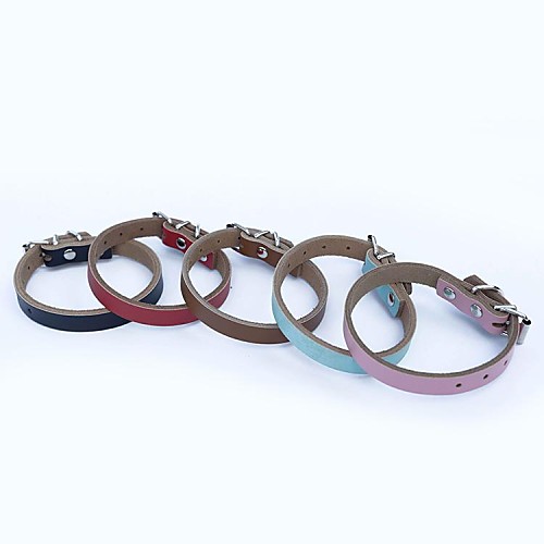 

Cat Dog Collar Adjustable / Retractable Solid Genuine Leather Red Pink Blue