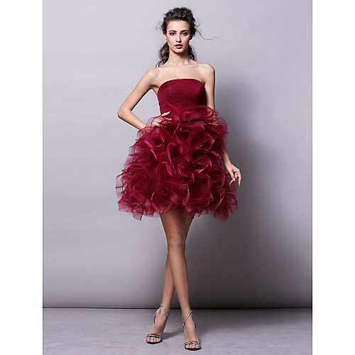 

Ball Gown Strapless Short / Mini Tulle Hot / Red Homecoming / Cocktail Party Dress with Ruched / Tier 2020