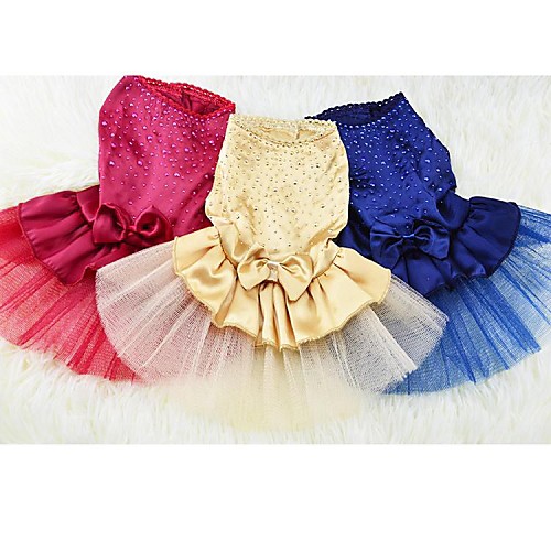 

Dog Dress Dog Clothes Crystal / Rhinestone Yellow Red Blue Cotton Costume For Summer Wedding