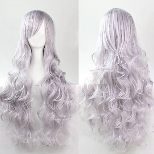 

Synthetic Wig Curly Loose Wave Natural Wave Natural Wave Curly Asymmetrical Wig Long Silver Synthetic Hair 25 inch Women's Natural Hairline Silver