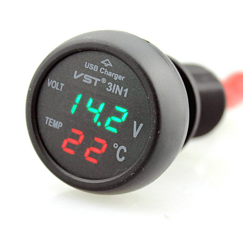 

iztoss автомобильное зарядное устройство 1 порт USB для 5 В цифровой светодиодный вольтметр термометр, Красный