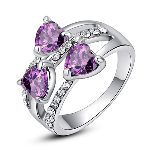 

Women's Statement Ring Crystal Amethyst Purple Rainbow Transparent 18K Gold Plated Imitation Diamond Alloy Ladies Classic Fashion Wedding Party Jewelry Cluster 3 stone Past Present Future Heart Love