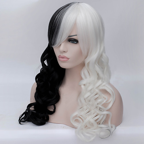 

Cosplay Costume Wig Synthetic Wig Curly Asymmetrical Wig Long Natural Black Synthetic Hair Women's Natural Hairline African American Wig Black White