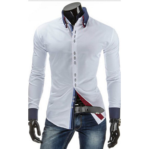 

Муж. Классический Рубашка Воротник с уголками на пуговицах (button-down) Тонкие Однотонный Черный / Длинный рукав