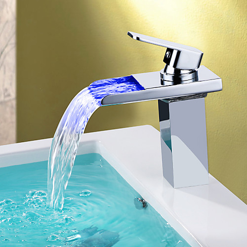 

Contemporary Centerset Waterfall LED Ceramic Valve One Hole Single Handle One Hole Chrome , Bathroom Sink Faucet