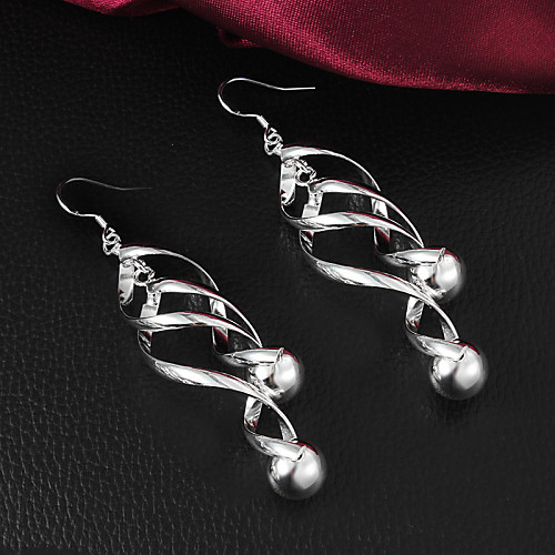 

925 Silver Bead Drop Earrings Party/Daily 2pcs