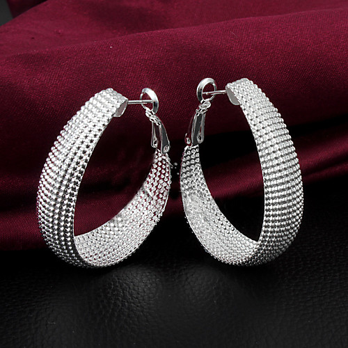 

925 Silver Plated Hollow Out Round Hoop Earrings Party/Daily 2pcs