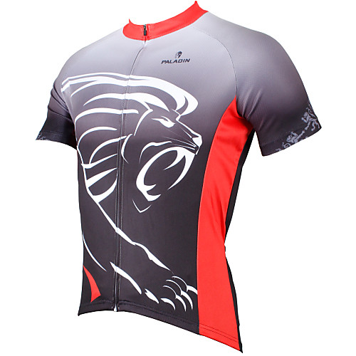 

ILPALADINO Men's Short Sleeve Cycling Jersey Grey Animal Lion Bike Jersey Top Mountain Bike MTB Road Bike Cycling Breathable Quick Dry Ultraviolet Resistant Sports Polyester 100% Polyester Terylene