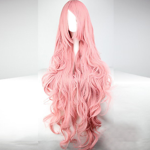 

Synthetic Wig Cosplay Wig Wavy Kardashian Style Asymmetrical Wig Pink Pink Synthetic Hair Women's With Bangs Pink Wig Long