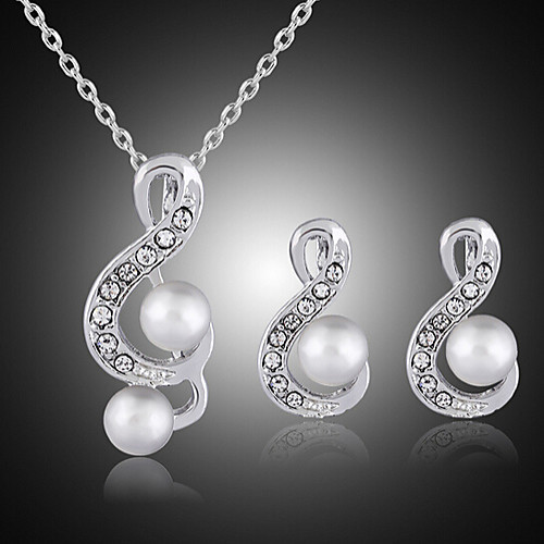 

Jewelry Set Pendant Necklace Music Music Notes Statement Luxury Party Fashion Pearl Cubic Zirconia Silver Plated Earrings Jewelry White For Party Special Occasion Anniversary Birthday Gift
