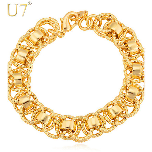

U7 Men's Hoops Chains Bangles 18K Gold/Platinum Plated Trendy Unique Men Jewelry Interlocking Link Wide Bracelets