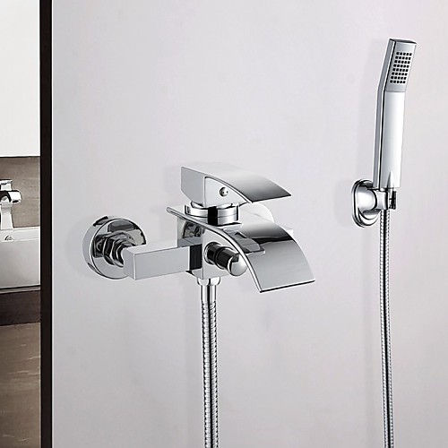 

Смеситель для ванны - Современный Хром На стену Керамический клапан Bath Shower Mixer Taps / Латунь / Одной ручкой Два отверстия